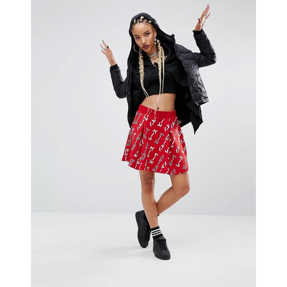 Adidas Pharrell Williams Red White Graphic Pleated Skirt Size XL RARE HTF